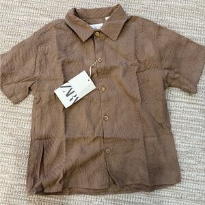 Boys Zara Brown Textured Button-Up Shirt